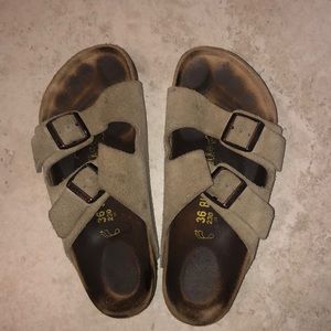 Birkenstocks two tan strapped sandals size 36